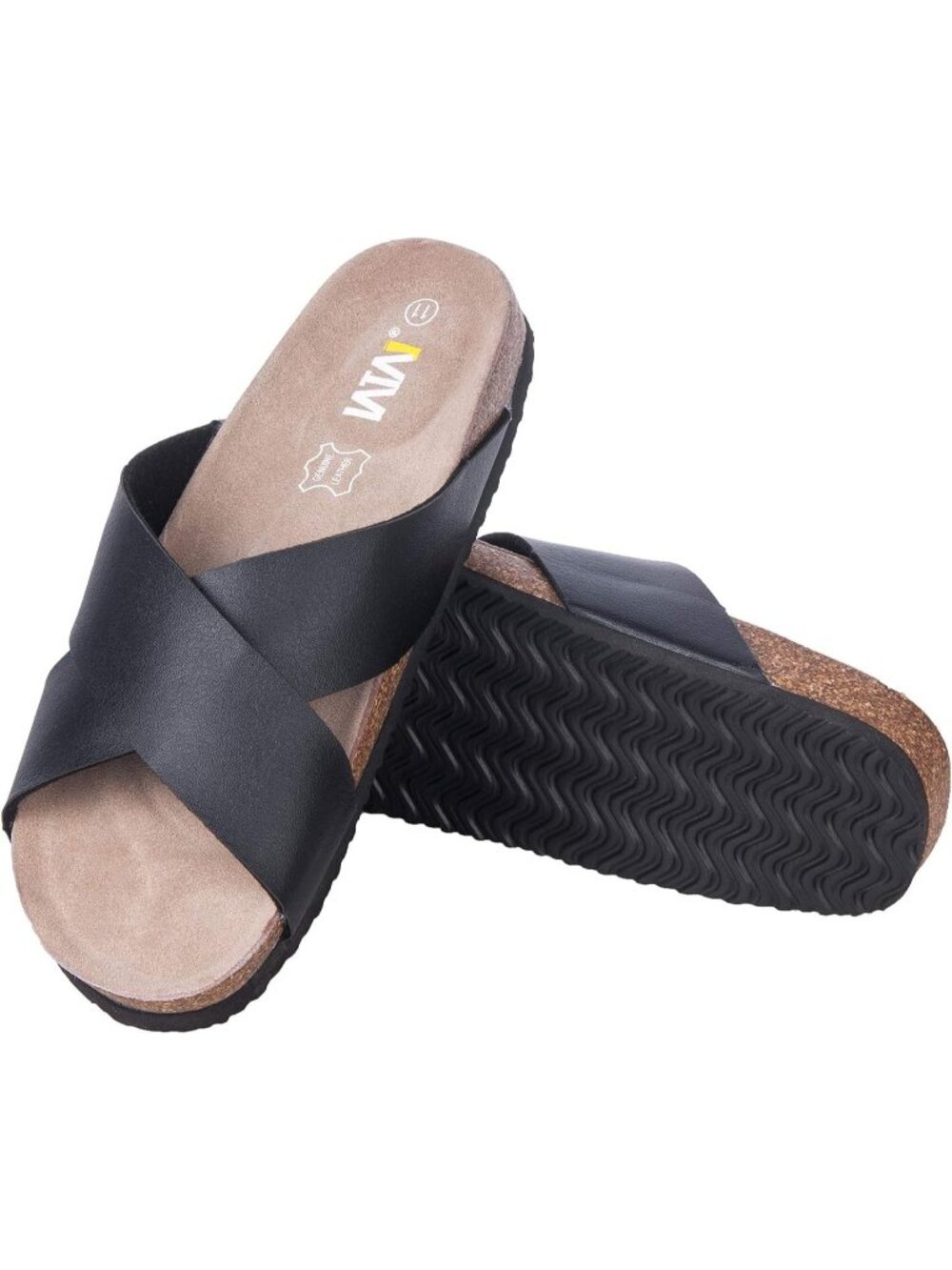 🆕 Women's Black Leather Crisscross Slide Sandals Cork Footbed Summer Shoes